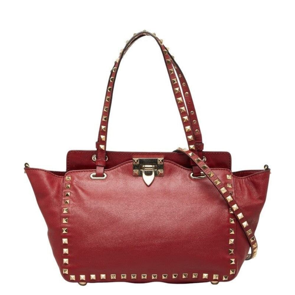 Valentino Garavani Rockstud Shoulder Bag Leather Handbag Red
